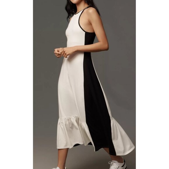 Anthropologie Daily Practice Sz L  Colorblock Racer Black N White Midi Dress - Picture 6 of 8